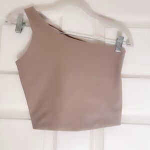 Elegant One-Shoulder Beige Crop Top